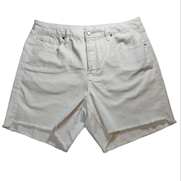 NWOT Good American 90s Icon Bermuda Shorts White raw hem denim US22 - Picture 2 of 14